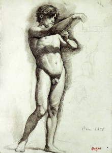 degas-desnudo masculino con el brazo derecho..