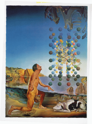 Dalí desnudo, en contemplación ante cinco cuerpos regulares metamorfoseados en corpúsculos en los que... - Dalí 