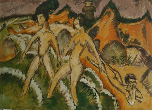 Ernst-Ludwig-Kirchner-Female-Nudes-Striding-into-the-Sea