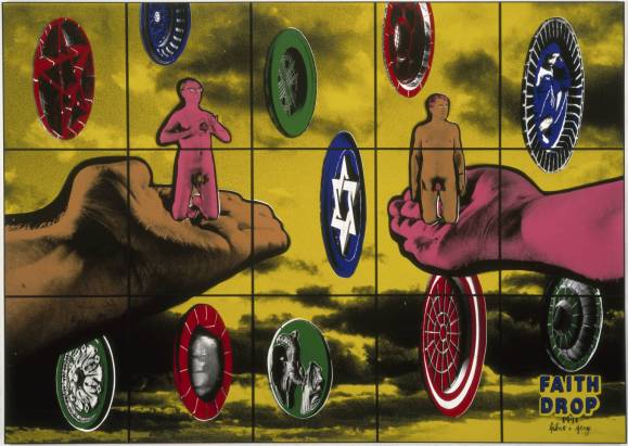 Faith Drop 1991 Gilbert & George born 1943, born 1942 ARTIST ROOMS Acquired jointly with the National Galleries of Scotland through The d'Offay Donation with assistance from the National Heritage Memorial Fund and the Art Fund 2008 http://www.tate.org.uk/art/work/AR00176