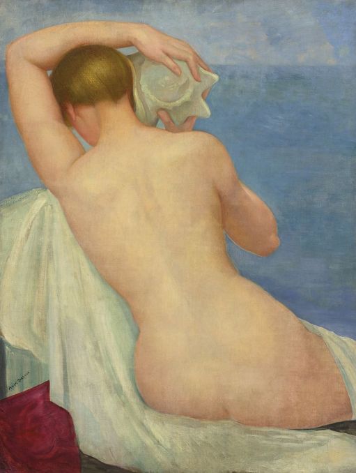 05-Ángel Zárraga, Desnudo de espaldas con caracol, oil on canvas, 116,2 x 88,2 cm., c.1925. Colección privada.jpg