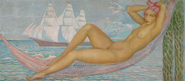 08-Ángel Zárraga, Desnudo, oil and graphite on canvas laid on panel, 80 x 180 cm., c.1935.jpg