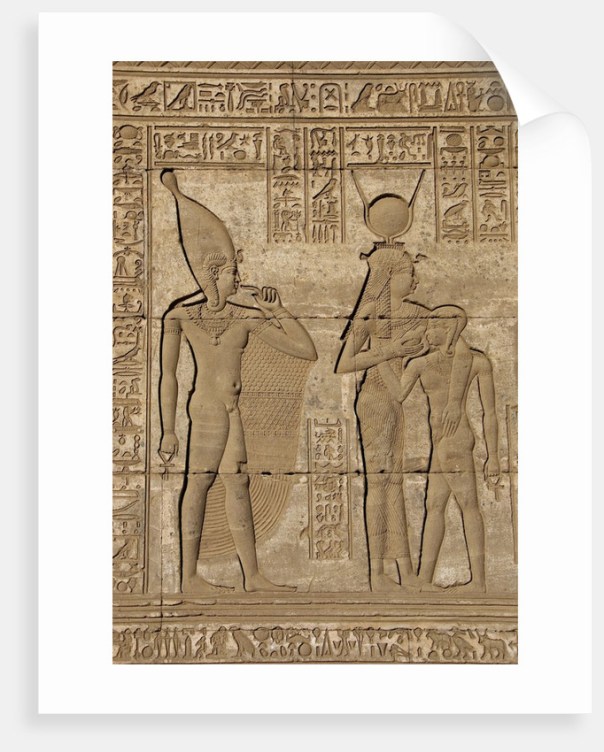 Ancient Egyptian sunken relief depicting goddess Isis-Hathor suckling her son Ihy.jpg